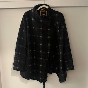 Sam Edelman Black and Gray Checkered Cape Coat